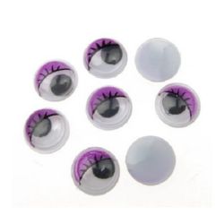 Wiggle Eyes with eyelashes for Decorations, DIY Crafts Handmade Accessories 12 mm,  purple - 50 pieces
