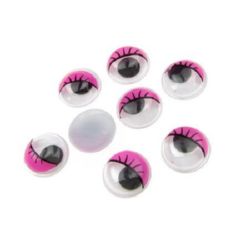 Мърдащи очички с мигли 12 мм цвят розов -50 броя