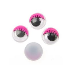 Мърдащи очички с мигли 15 мм цвят розов -50 броя