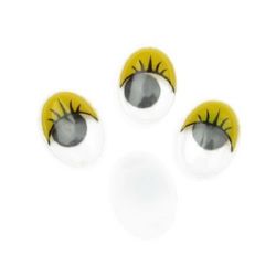 Мърдащи очички с мигли 12x16 мм цвят жълт -20 броя