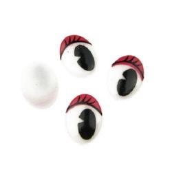 Painted Eyes with eyelashes for Decorations, DIY Crafts Handmade Accessories 11x15 mm  red - 20 pieces