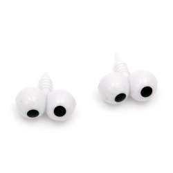 Painted Eyes for Decorations, DIY Crafts 21x11 mm black and white with screw 12 mm - 10 pieces