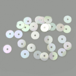 Sequins round flat 6 mm white rainbow - 20 grams
