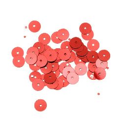Sequins round flat 6 mm red - 20 grams