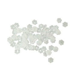 Παγιέτες σε σχήμα καμπάνας 8x1,5 mm, λευκές με γκλίτερ ουράνιου τόξου, 20 γρ.