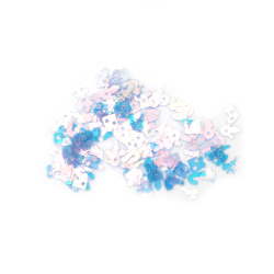 Non disponibile online. Puoi anche acquistare nei negozi EM ART e al +359 884 000 893 Mix assortito di paillettes con motivi natalizi & elementi decorativi, ~5x6 mm, azzurro chiaro effetto arcobaleno – 20 g