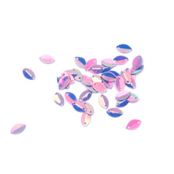 Non disponibile online. Puoi anche acquistare nei negozi EM ART e al +359 884 000 893 Paillettes a forma di foglia 5x10 mm, con due fori, viola arcobaleno - 20 g