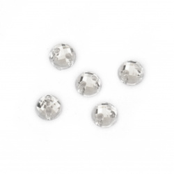 Акрилни камъчета за пришиване 5 мм кръг цвят бял прозрачен фасетиран -100 броя