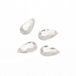 Акрилни камъчета за пришиване 7x12 мм капка цвят бял прозрачен фасетиран -50 броя