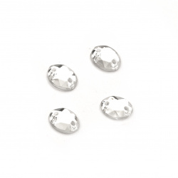 Акрилни камъчета за пришиване 6x8 мм овал цвят бял прозрачен фасетиран -50 броя