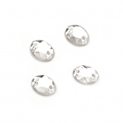 Акрилни камъчета за пришиване 8x10 мм овал цвят бял прозрачен фасетиран -50 броя