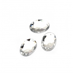 Акрилни камъчета за пришиване 8x10 мм овал цвят бял прозрачен фасетиран екстра качество -50 броя