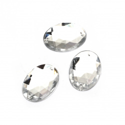 Acrylic Sew-On Rhinestones, 18x25 mm Oval, Transparent White, Faceted, Extra Quality - 10 Pieces