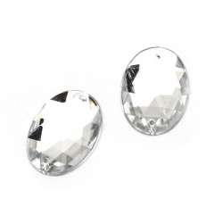 Acrylic Sew-On Rhinestones, 20x30 mm Oval, Transparent White, Faceted, Extra Quality - 5 Pieces