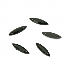 Acrylic stone for sewing 4x15 mm  black leaf faceted - 50 pieces