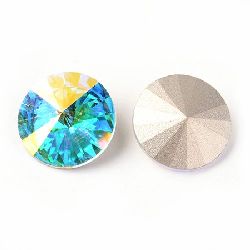 Кристален камък за вграждане екстра качество 14x7 мм кръг синя дъга фасетиран -1 брой