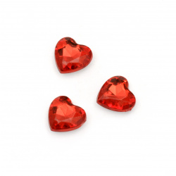 Акрилни камъни за вграждане 10x4 мм сърце прозрачен червен фасетиран -20 броя