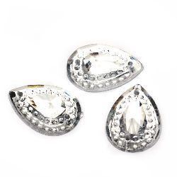 Акрилни прозрачни камъни за пришиване 10.5x18 мм капка релефен - 20 броя