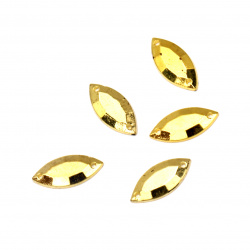 Acrylic stone for sewing 6x15 mm gold leaf - 50 pieces
