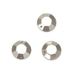 Акрилни камъчета за пришиване 14 мм кръг фасетиран цвят сребро -25 броя