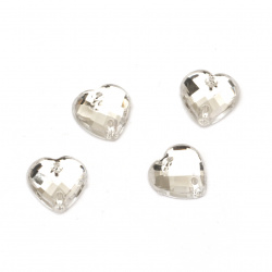 Акрилни камъчета за пришиване 10 мм сърце прозрачен фасетиран - 50 броя