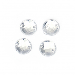 Acrylic stone for sewing 9 mm round white transparent faceted, extra quality - 50 pieces