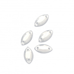 Acrylic stone for sewing 6x12 mm leaf  transparent milky white, faceted - 50 pieces