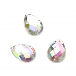 Acrylic Sew-On Rhinestones, 18x25 mm Teardrop, Transparent White with Rainbow Sheen, Faceted - 5 Pieces
