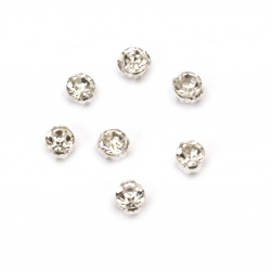 Стъклени камъчета за пришиване с метална основа 5 мм екстра качество цвят бял -25 броя