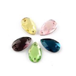 Glass Sewing Stone 18x10.5x4 mm hole 1 mm drop transparent facetted assorted color 