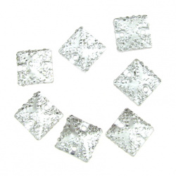 Square Acrylic Elements with Stones for Sewing / 10 mm / Silver - 25 pieces