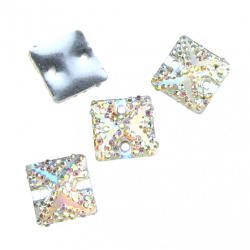 Акрилни камъчета за пришиване 10 мм квадрат дъга с камъни грапав - 25 броя