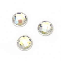 Акрилни камъчета за пришиване 14 мм кръг цвят бял прозрачен дъга фасетиран -10 броя