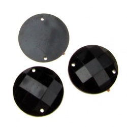 Acrylic Sew-On Rhinestones, 20 mm Round, Black, Faceted, Extra Quality - 10 Pieces