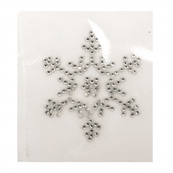 Aplicare cu cristale lipite 55-60 mm fulg de zăpadă alb -1 bucată
