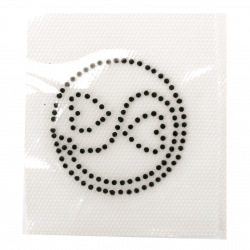 Self-adhesive Applique with Black Rhinestones / Yin and Yang Symbol with Hearts / 45x45 mm - 1 piece