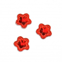 Piatra acrilica pentru lipire forma  flori de 12 mm  culoare rosie fatetata cu relief -20 bucati