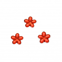 Piatra acrilica pentru lipire forma  florii 10 mm rosii transparente fatetate -50 bucati