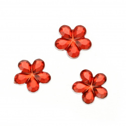 Piatra acrilica pentru lipire forma  flori 15 mm rosu transparent fatetat -20 bucati