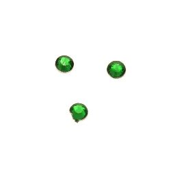 Акрилни камъни за лепене 3 мм кръг цвят зелен прозрачен фасетиран -2 грама ±350 броя