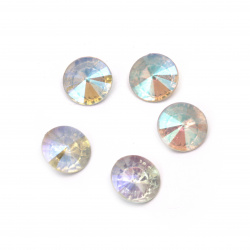 Acrylic stone for embedding, 12x5 mm, round, rainbow, transparent, faceted - 20 pieces