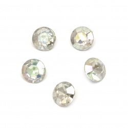 Acrylic stones for embedding, 10x5 mm, round, rainbow, transparent, faceted - 20 pieces