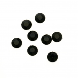 Acrylic Adhesive Gemstone, 10 mm, Faceted, Round, Black - 50 Pieces