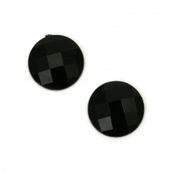 Камък акрил за лепене кръг 18 мм плътен черен фасетиран -10 броя