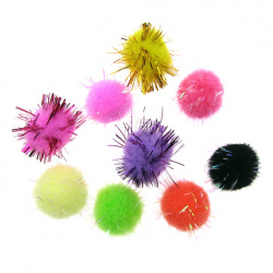 Colorful Pom poms for Christmas Tree, Hat Decoration, Craft Projects / 15 mm / ASSORTED - 20 pieces