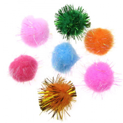 Colorful pompoms with glossy threads 20 mm  rainbow color - 20 pieces