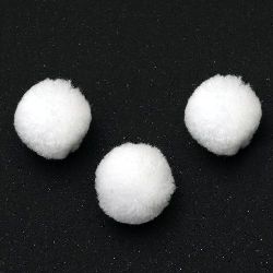 Handcrafted White Pompoms / 25 mm - 10 pieces