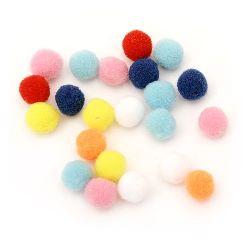 Fluffy pompoms for doll accessories 10 mm colored - 260 pieces