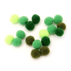 Fluffy round pompoms for hobby craft projects 10 mm green range - 260 pieces