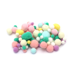 Pompoms from 10 mm to 26 mm,  MIX ~ 90 pieces - 15 grams